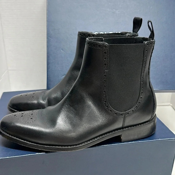 Cole Haan Giraldo Medallion Ankle Chelsea Leather Boots Boot Shoe Black Mens 7.5 - Picture 3 of 10